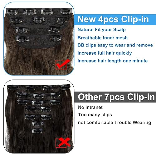 Miniatura 6 de 4 extensiones de cabello con clip, de 20 pulgadas, rizado, largo, ondulado, grueso, de cabeza completa, extensiones de cabello sintético de doble