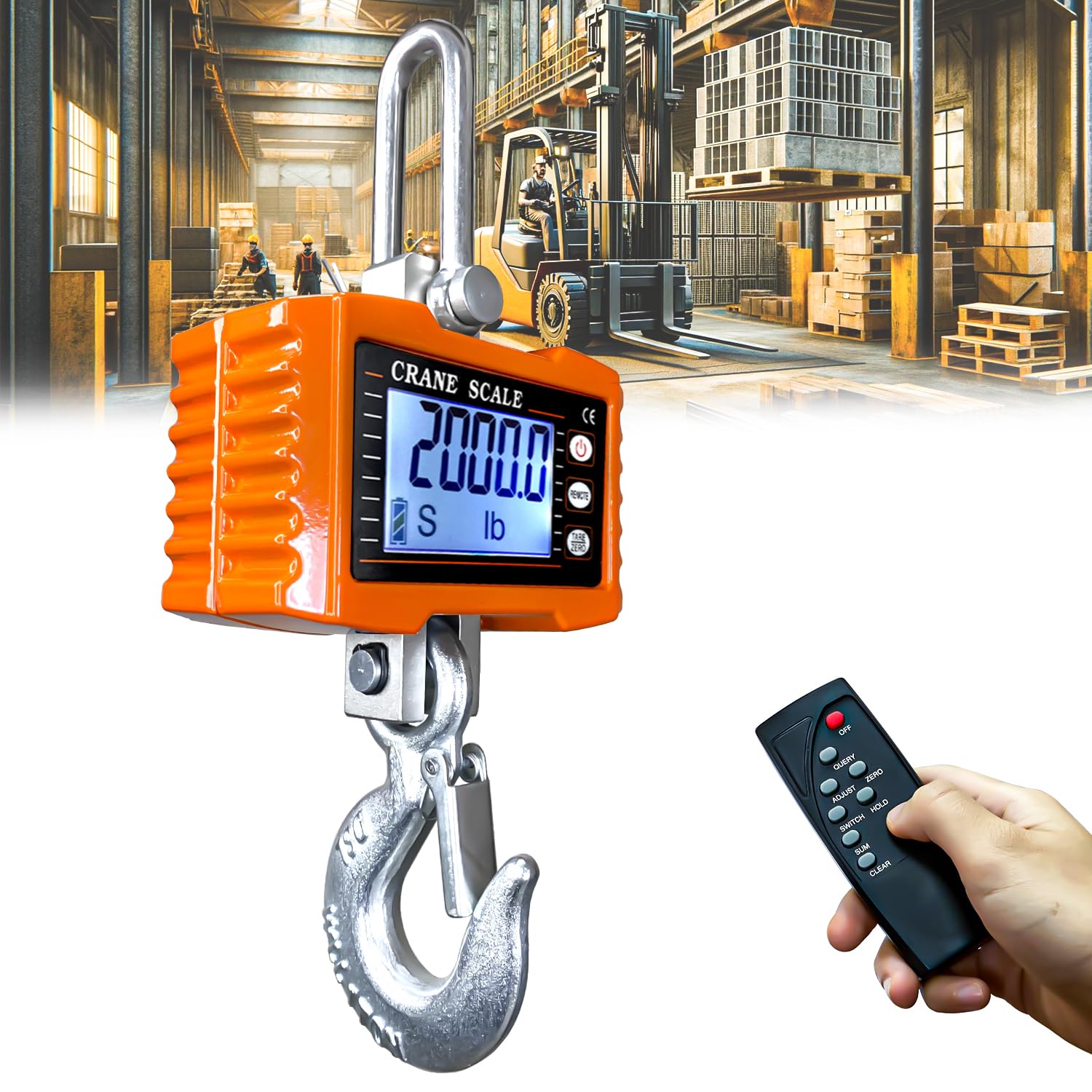 Hanging Scales Digital Weight, 2000LBS Crane Scale with Remote Control, High Precision Heavy Duty Industrial Scale with CE Certified for Farm, Deer, Hunting, Construction