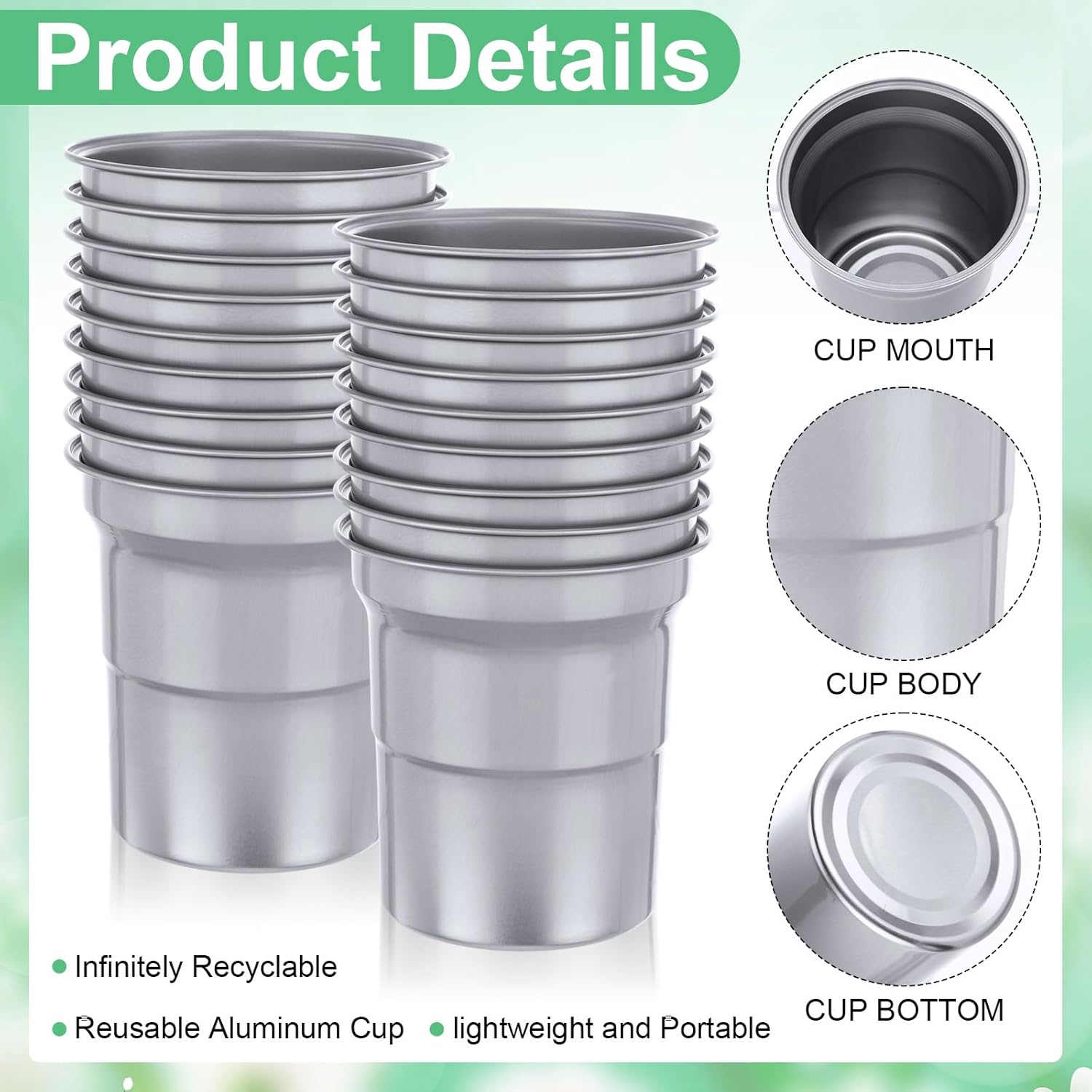 100 Pcs Aluminum Cups Bulk 16 oz Metal Recyclable Aluminum Drinking Cups Disposable and Reusable Cold Drinks Coffee Beers Cup for Outdoor Events Family Gatherings and Festival Party - Image 3