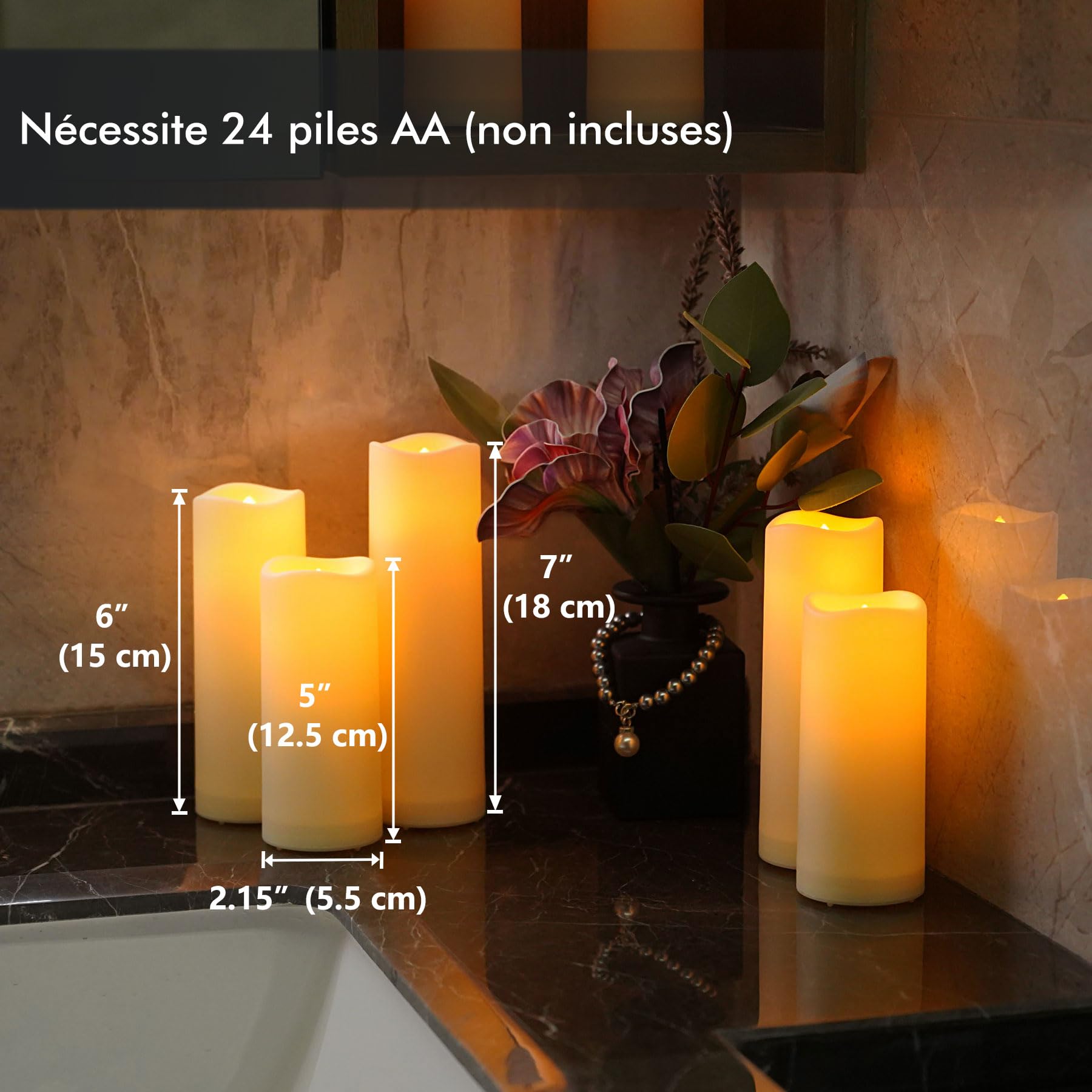 Fanna 12 Bougies LED Résistantes à L'eau avec 2 Télécommandes, Lampe Bougies en Plastique pour centres de table mariage, Usage Intérieure et Extérieure - D 5,5 cm, H 12,5/15/ 18 cm