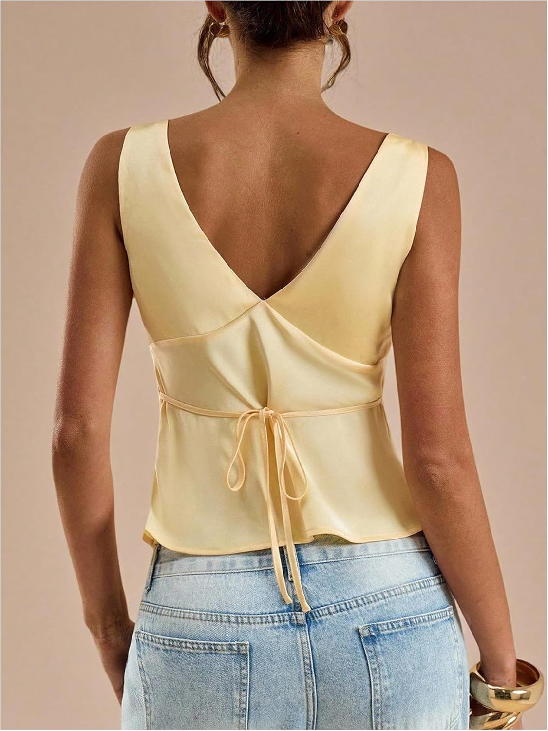 SOLY HUX Women's Satin Tank Tops V Neck Sleeveless Tie Back Silk Summer Going Out Top - Image 2