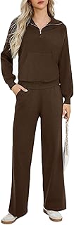 Totatuit Conjunto Punto Mujer 2 Piezas Conjunto de Salón de Manga Larga Color Sólido Conjunto Mujer Vestir Dos Piezas Top y Pantalon Deportivo Suelto Conjuntos