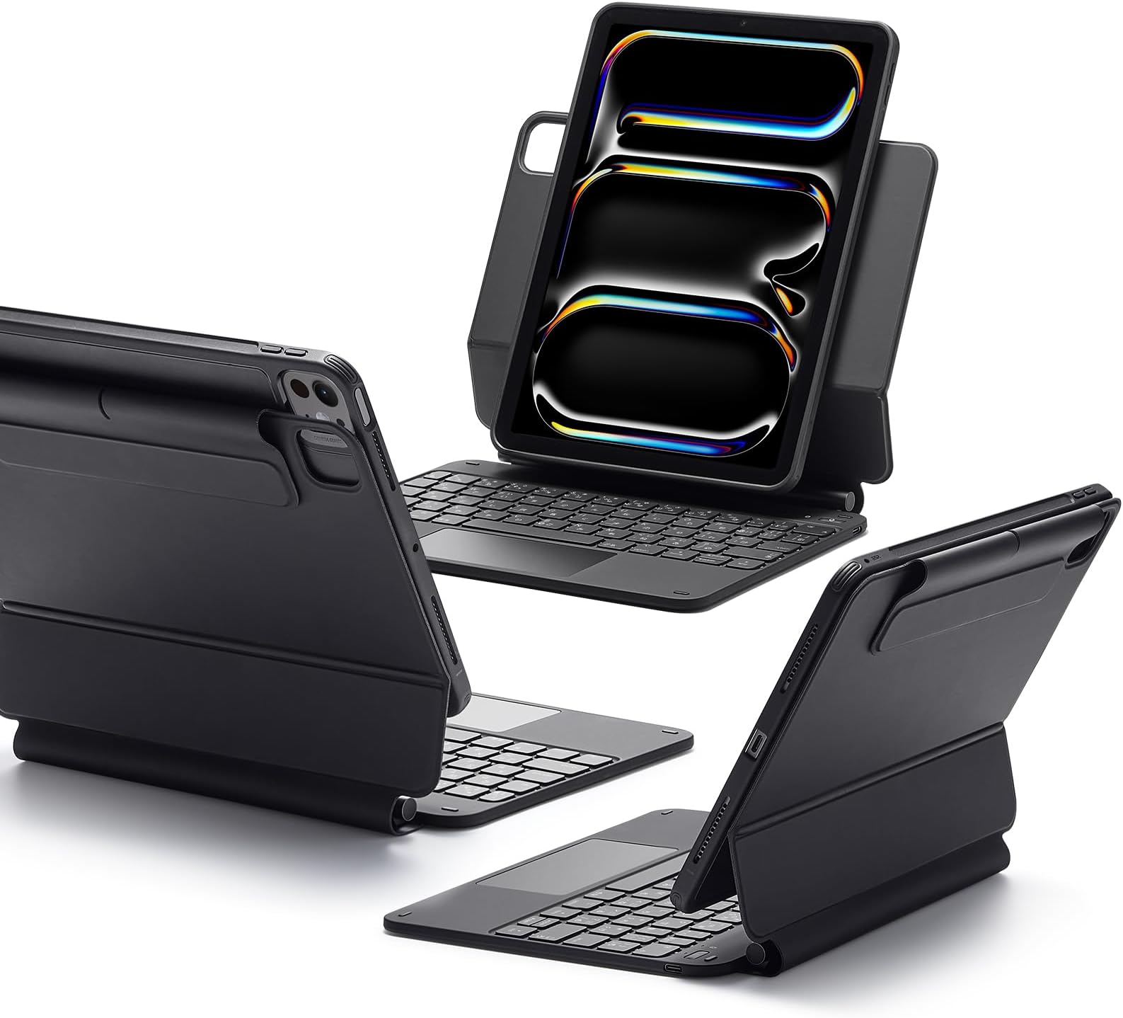ESR iPad Pro 11 (M5/M4, 2025/2024) キーボード付きケース 簡単セット磁気スタンド付き 縦向きモード 横向きモード 脱着可能保護ケース Rebound 360シリーズ ブラック