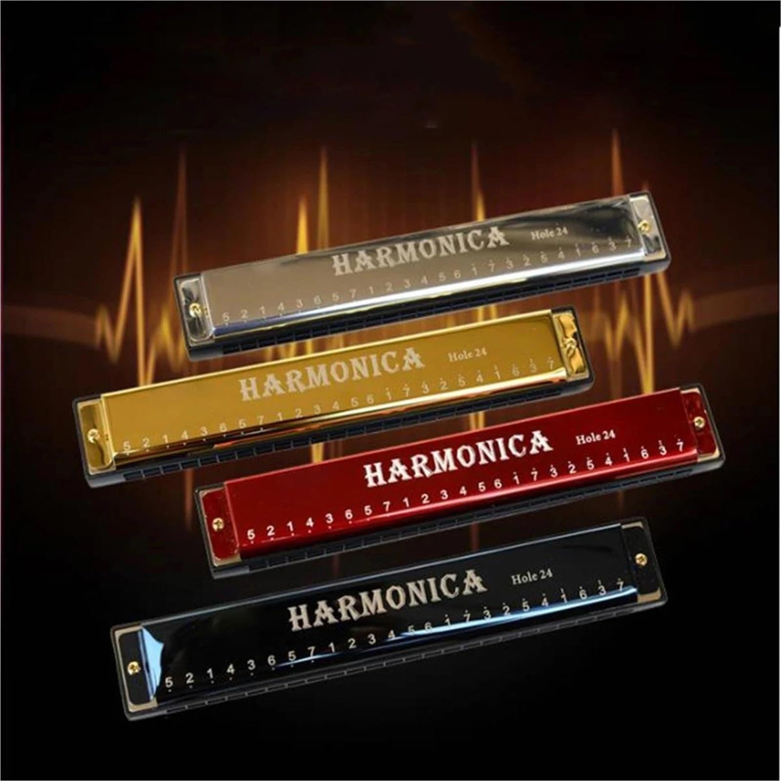 Armonica Blues A 24 Fori In Metallo Per Pianoforte Adatta Ai Principianti Con Custodia Per Pianoforte(Black)