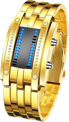 Binary Blue LED Reloj digital para hombre clásico creativo moda cuadrado plateado plata mujeres niños fecha relojes de pulsera (plata)