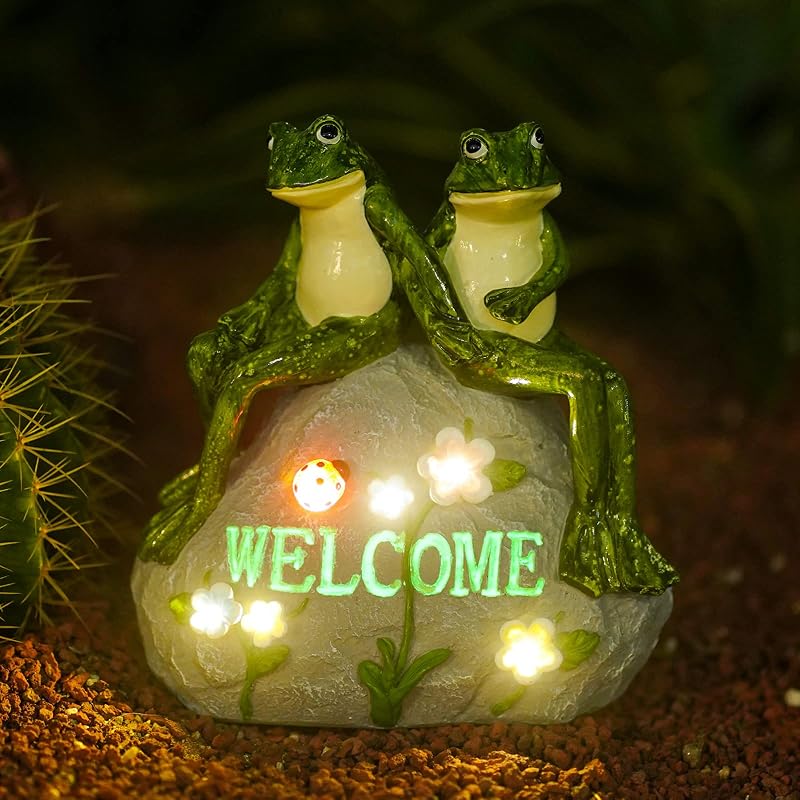 Estatuas solares para jardín al aire libre Rana con suculentas | 7 luces LED, estatua de decoración de césped para patio, balcón, adorno de jardín, regalos para mamá abuela mujer