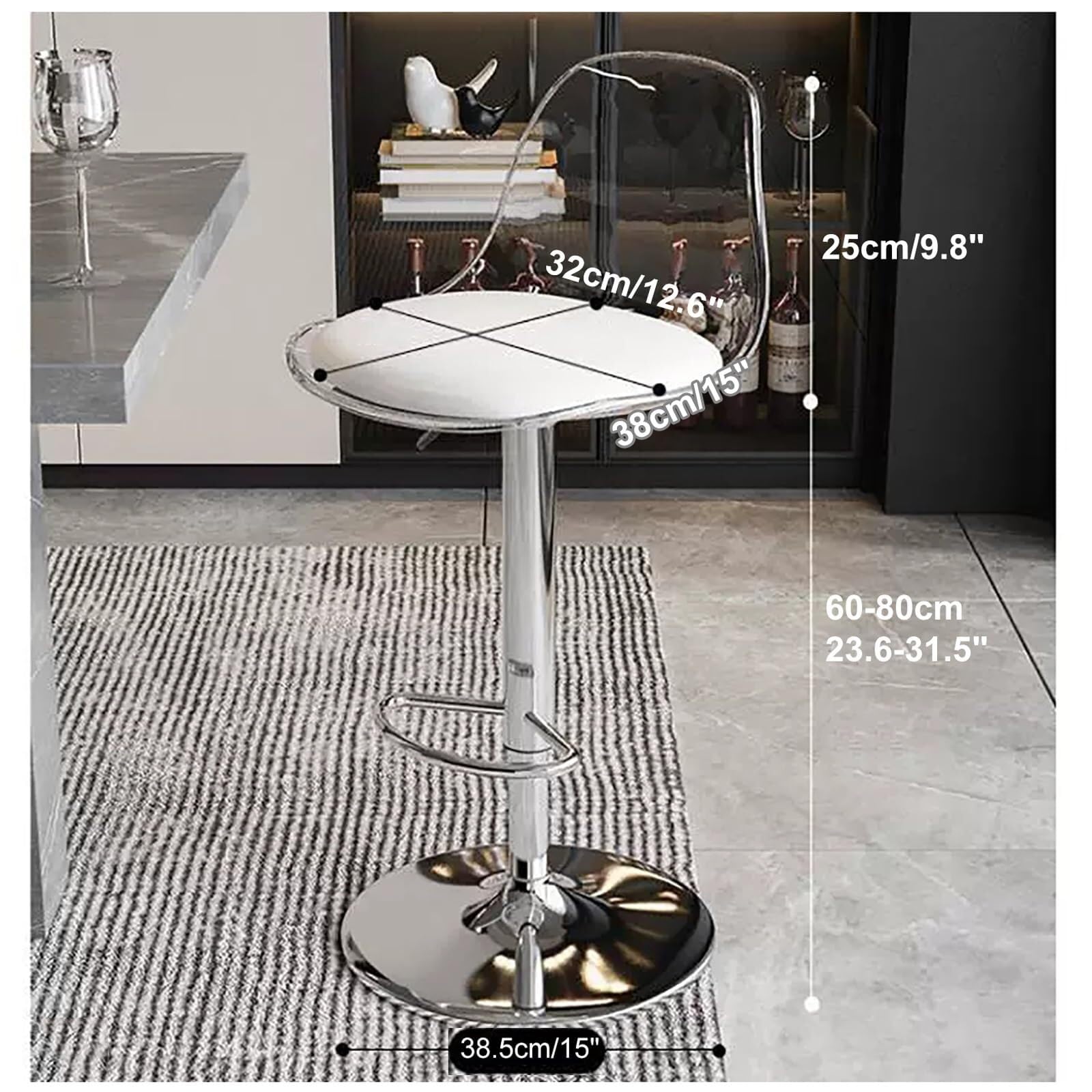 Barhocker aus transparentem Acryl mit Kunstleder-Polsterung, stilvolles und bequemes Design für Kücheninsel, schlanke, armlose Barhocker (blau)