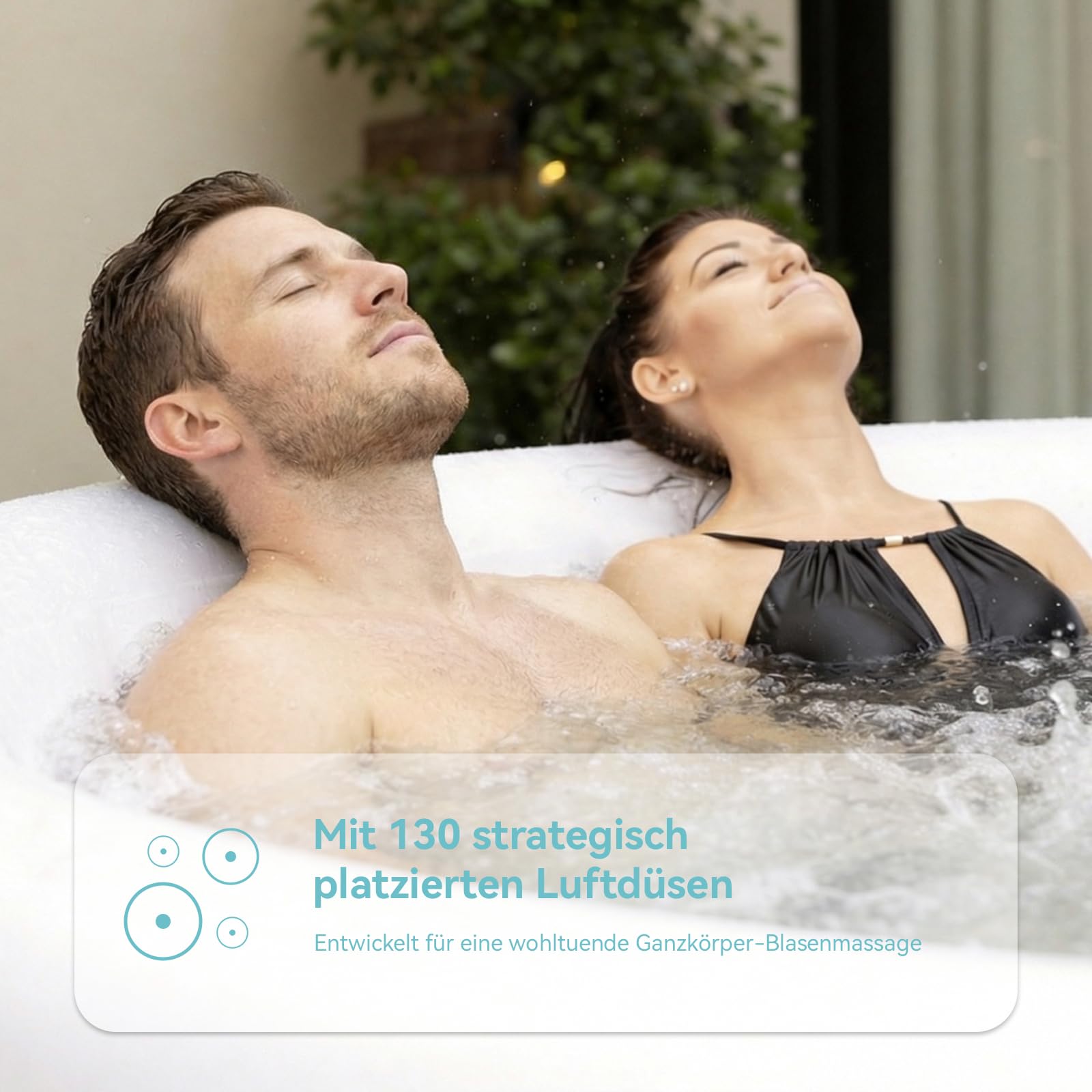 Aoxun Aufblasbarer Spa für 2-4 Personen, mobiler Whirlpool 208x208 cm mit 130 Massagedüsen, tragbare Badewanne mit 1800W Heizung, Abdeckung & Filter, für Garten Terrasse