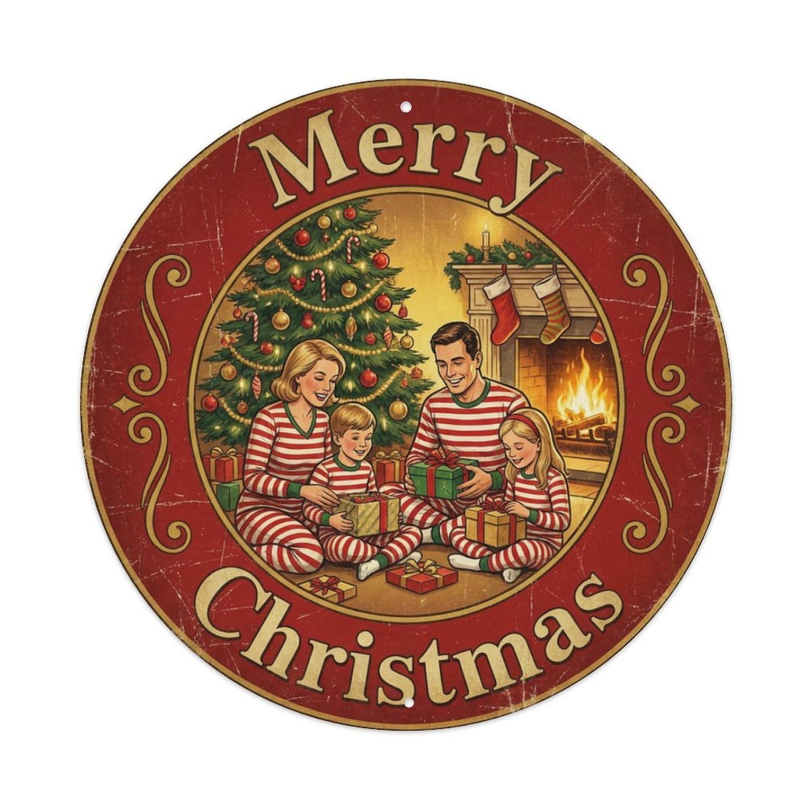 Merry Christmas Tree Family Portrait Metal Tin Sign