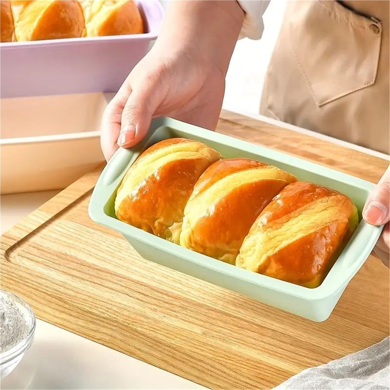 2 moldes rectangulares de silicona cuadrados for hornear pan, pasteles, tartas queso y pastel ángel Para La Elaboración De Pasteles Y Postres(Purple)
