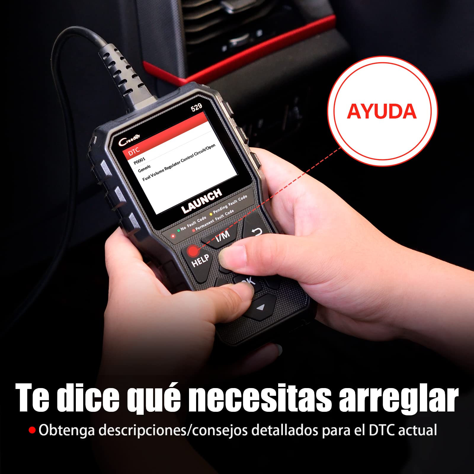Launch - Escáner OBD2 CR529 Lector de códigos con función OBD2 Completa, con un Solo Clic I/M Readiness, Apagado de la luz del Motor, Herramienta de escaneo Can, Herramienta de diagnóstico de Coche