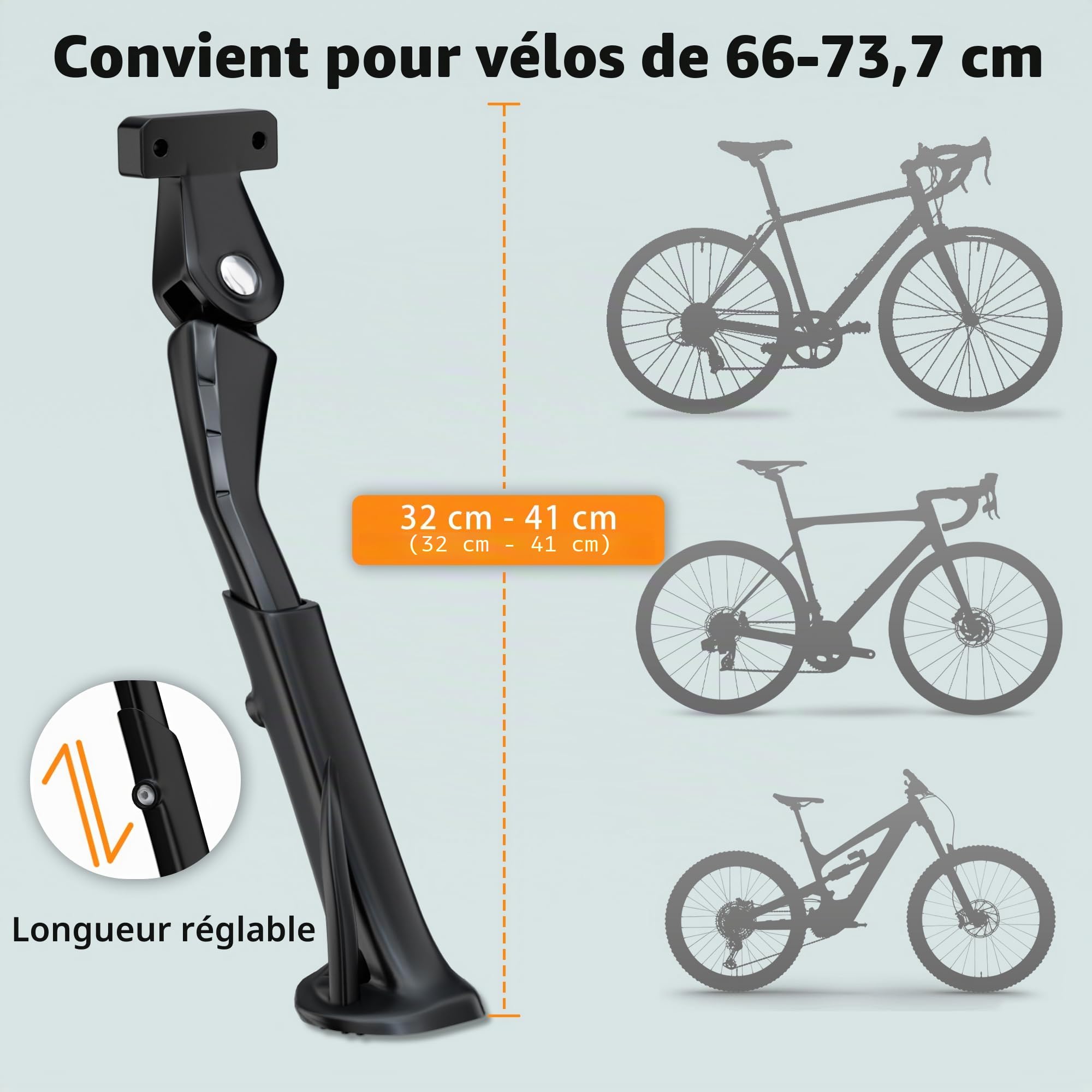Béquille de vélo 26 à 29 Pouces, Espacement des Trous 40 mm/Universel Réglable VéloKickstand, Convient pour vélo, VTT, vélo de Route