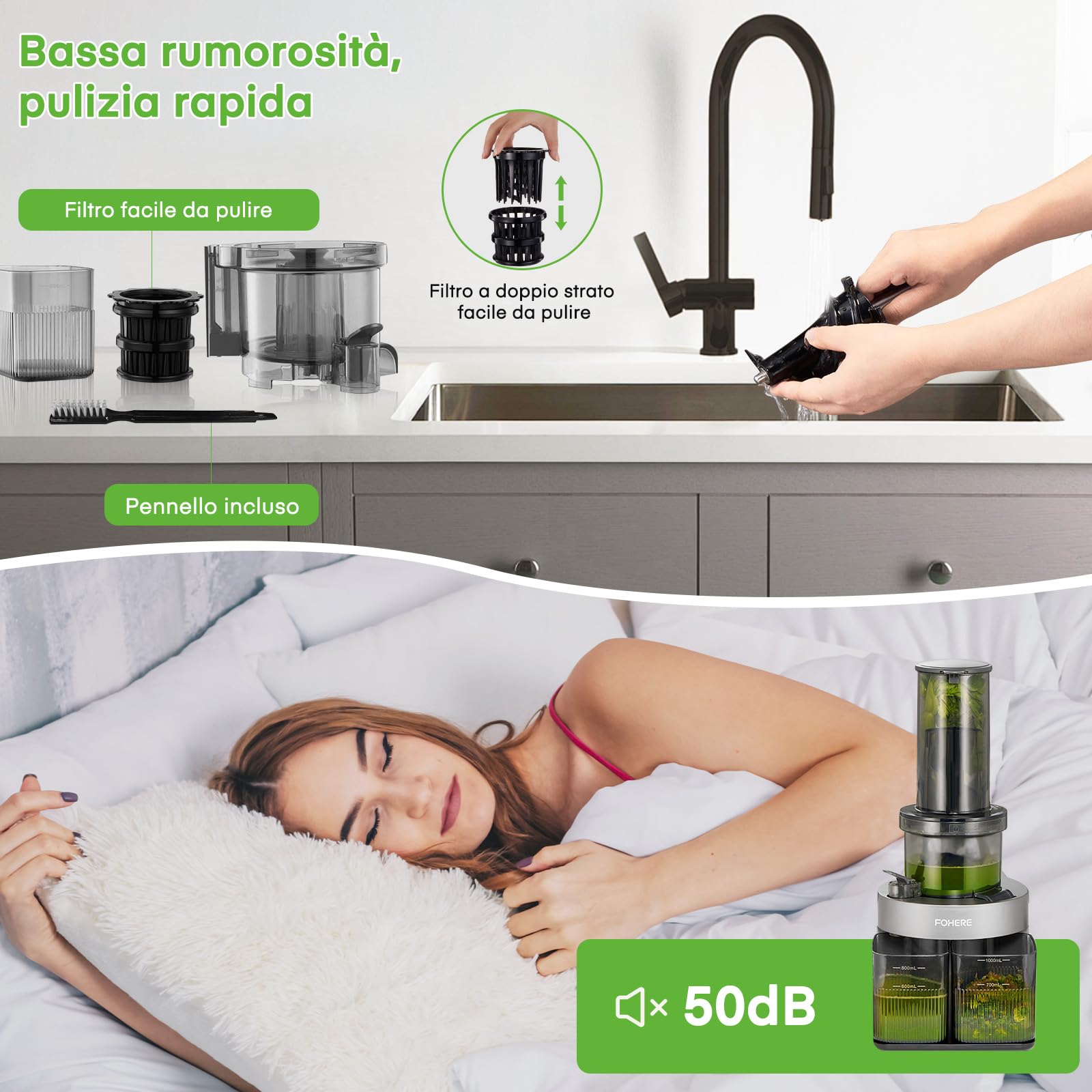 Estrattore Frutta e Verdura con 119MM Senza Preparazione , Estrattore di Succo a Freddo con 200W Motore Silenzioso e Funzione Inversa che, Facile da Pulire con un Pennello