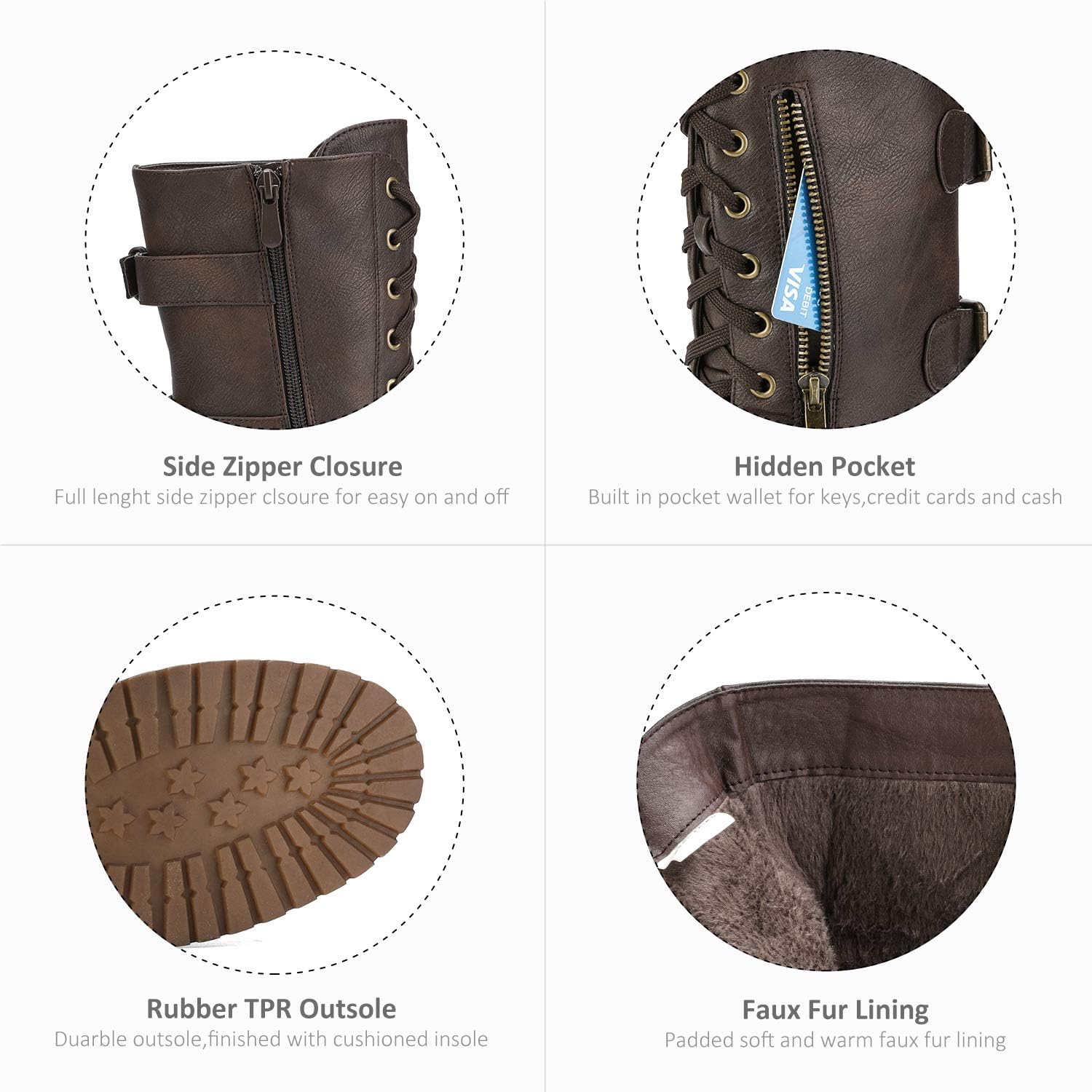 DREAM PAIRS Women's Ankle Bootie Winter Lace up Mid Calf Military Combat Boots Terran-brown 8.5