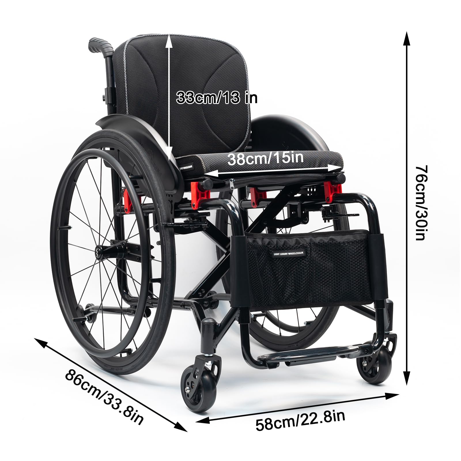 Sedia a rotelle manuale super leggera, pieghevole, con struttura in alluminio,Sedia a Rotelle Sport All'Aria Aperta,Sedia A Rotelle in Lega di Alluminio,freni a mano(Seat width 38cm/15 inches,Blue bac