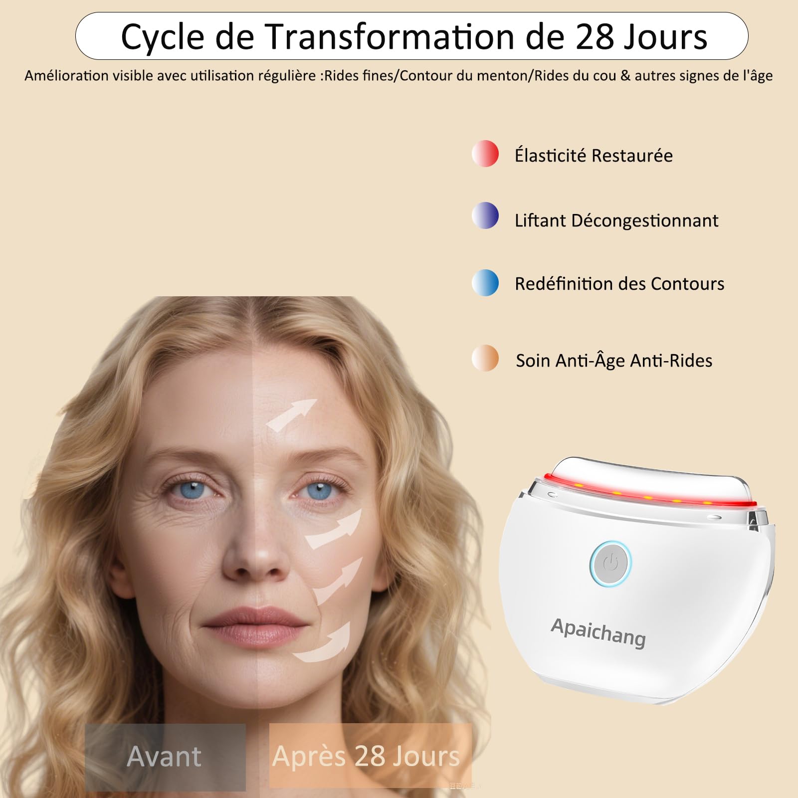 Gua sha Visage,Apaichang Appareil Anti-Rides Visage EMS Gua Sha - Massage Facial Électrique 4 Modes (Vibration/Chaleur/Lumières) Lifting & Anti-Âge