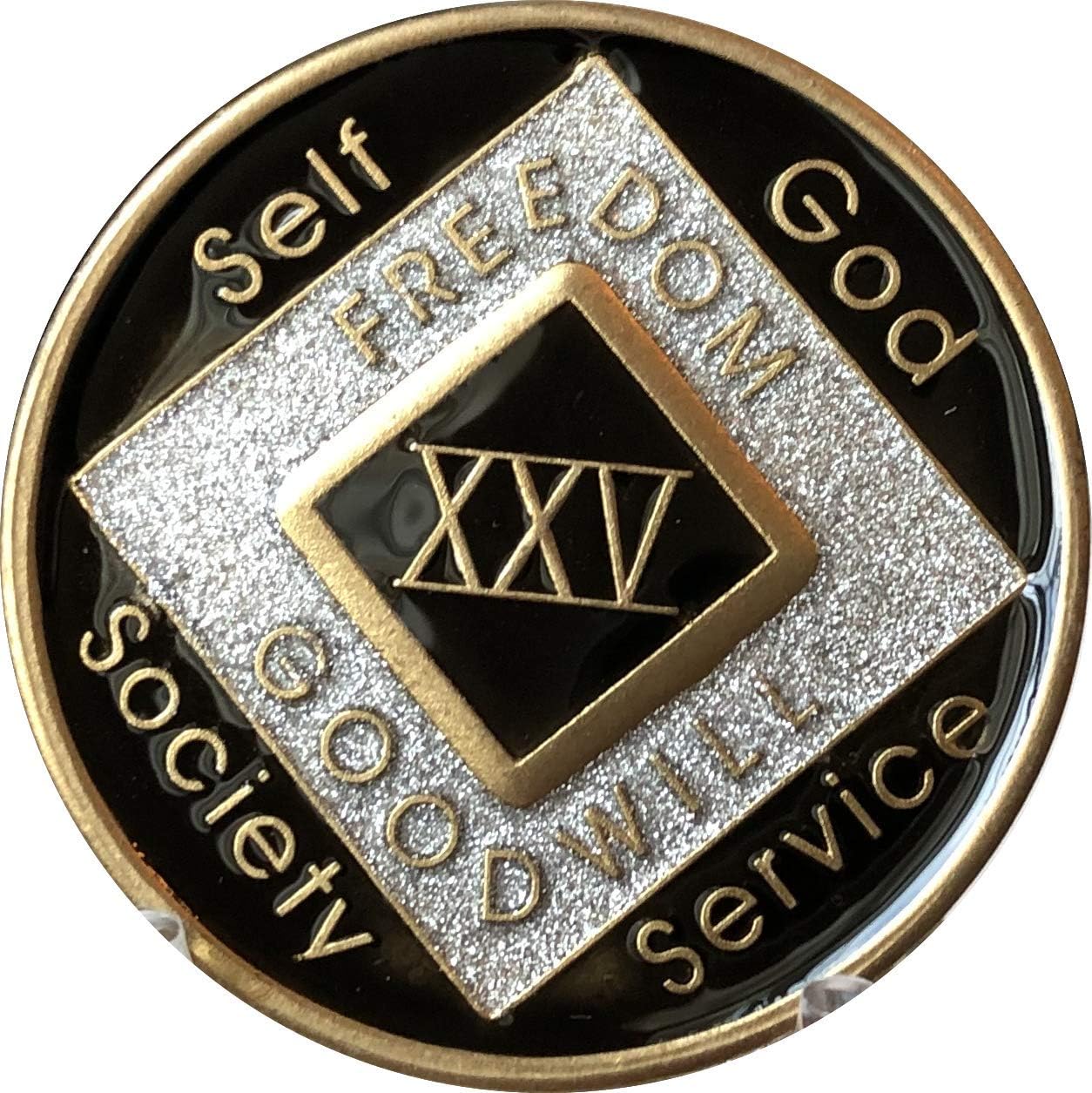 Narcotics Anonymous 25 Year Black and Silver NA Medallion Official Chip