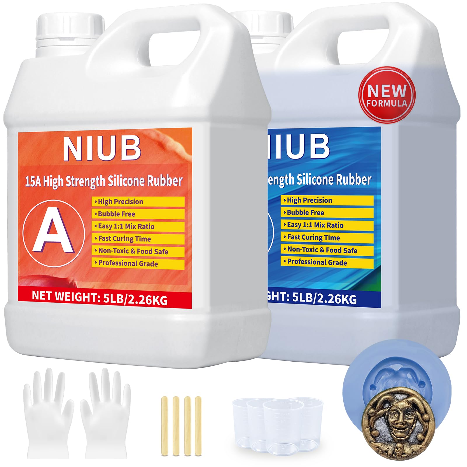 NIUB Abformsilikon, 15A 4,52kg Flüssiges Silikon Abformmasse, Selbstentlüftend, Lebensmittelecht, Easy Mold Release, Niedrige Viskosität, Anti-Tear, Hohe Zähigkeit - Silikon zum Abformen(Blaue)
