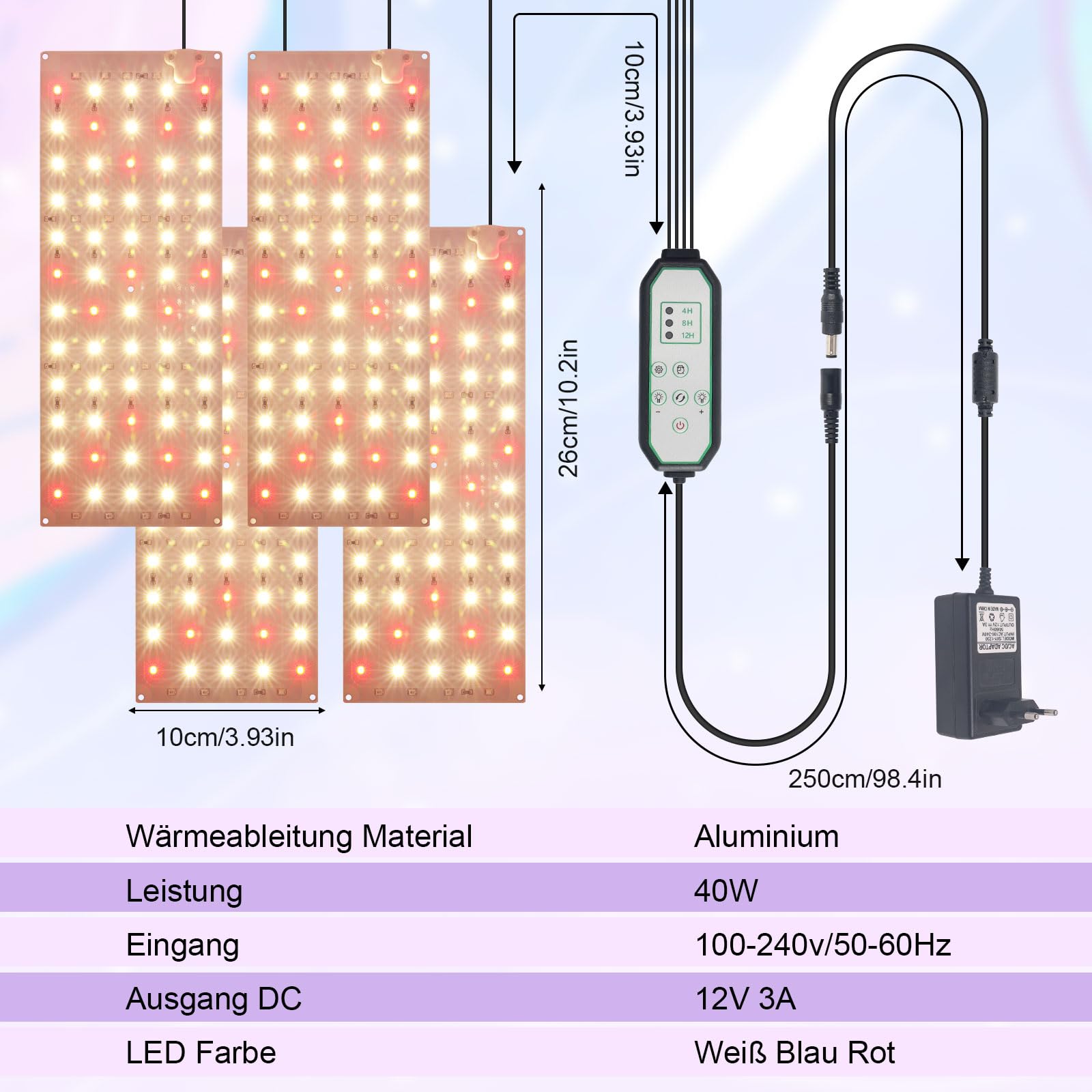 Pflanzenlampe led vollspektrum (3-Modi), Wachstumslampe 10-stufige dimmbare Pflanze Grow Light,4/8/12H Timer grow lampe,304 LEDs unter Cabinet uv lampe pflanzen