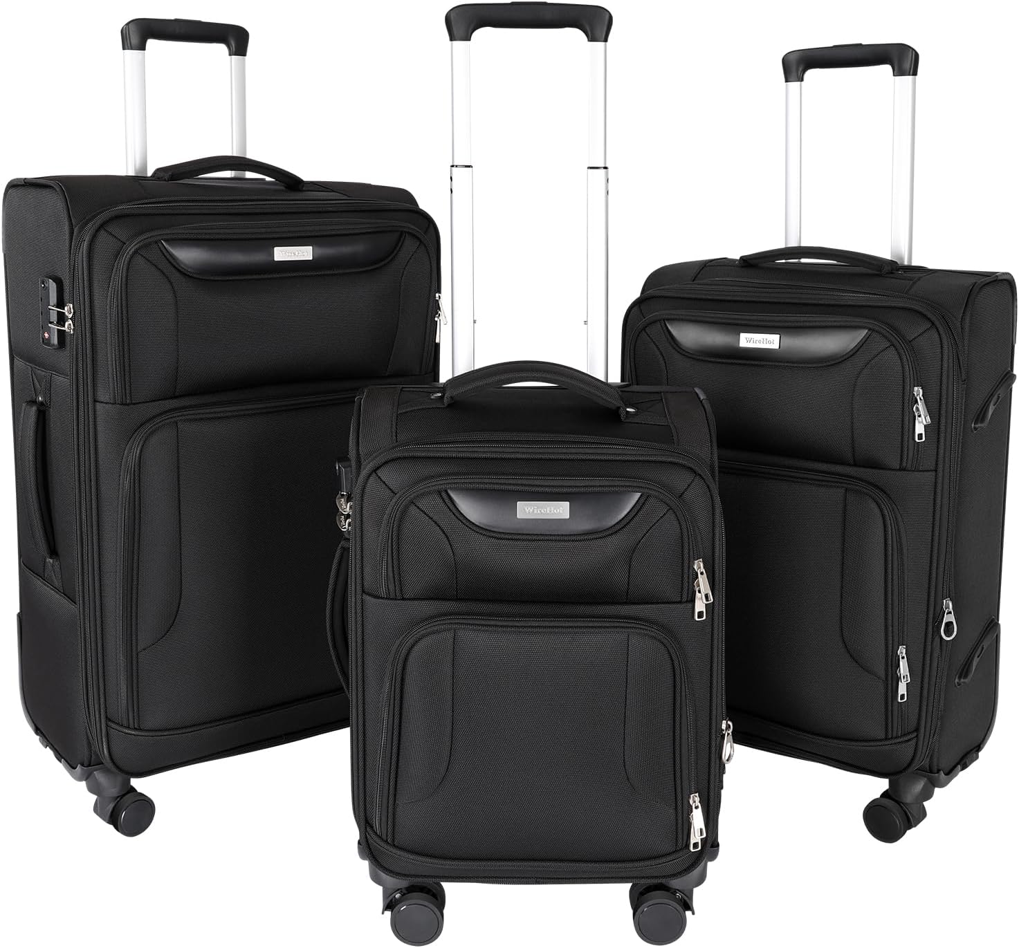 3-Piece Softside Expandable Luggage Set with Front Pocket, Lightweight Oxford Fabric Suitcases with TSA Lock, Black, 20in/24in/28in