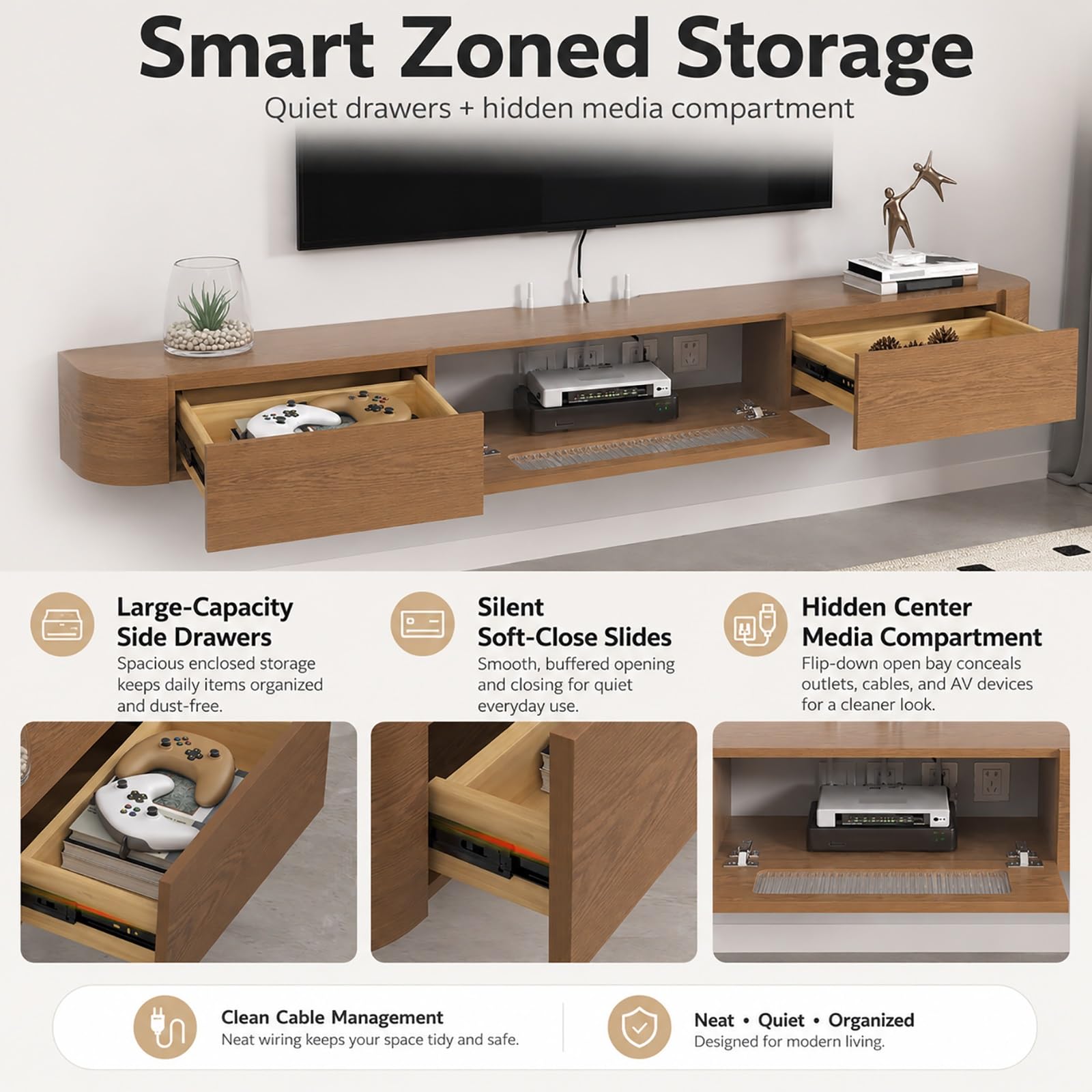 Mobile TV Sospeso in Legno, Mobile Porta TV con Cassetti | Tavolino TV Moderno per Soggiorno – Mobile Basso a Muro(Black,120cm/47in)