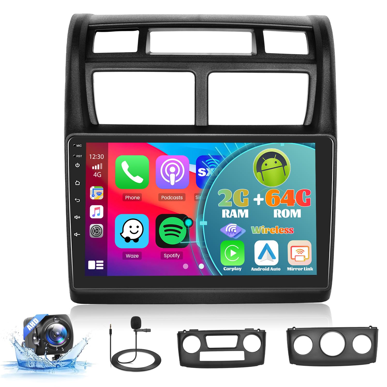 Car Radio for Kia Sportage 2007-2013: [2G+64G] 9 inch Car Stereo with Wireless Carplay Android Auto, Touch Screen for Sportage with GPS Bluetooth Mirror Link WiFi SWC FM RDS DSP 26UI Backup Camera