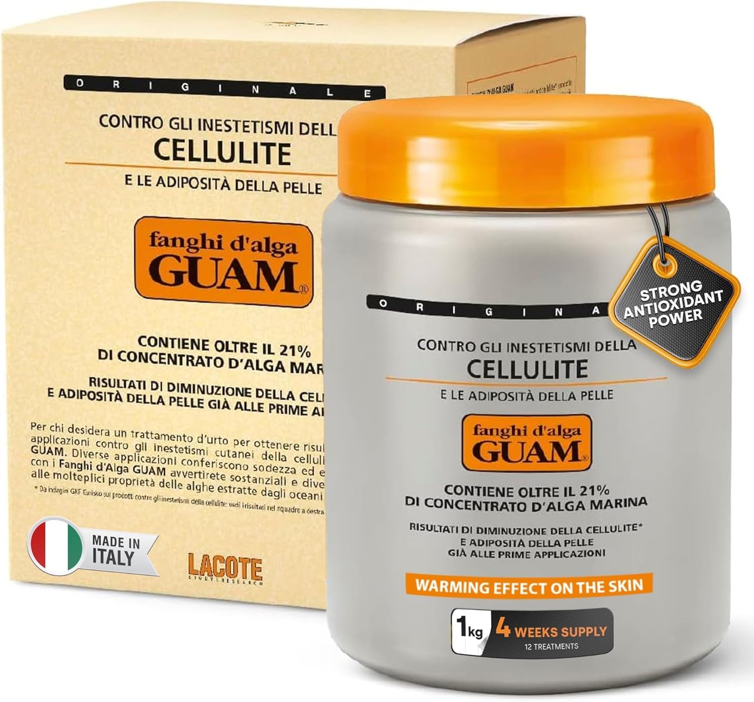 Guam Boue d’Algues Anti-Cellulite - 1kg Masque Corps Chauffant Pour Cuisses et Fesses - Soin Raffermissant Anti-Capiton - Réduit l’Aspect Peau d’Orange - Fermeté Renforcée et Lissage Visibles