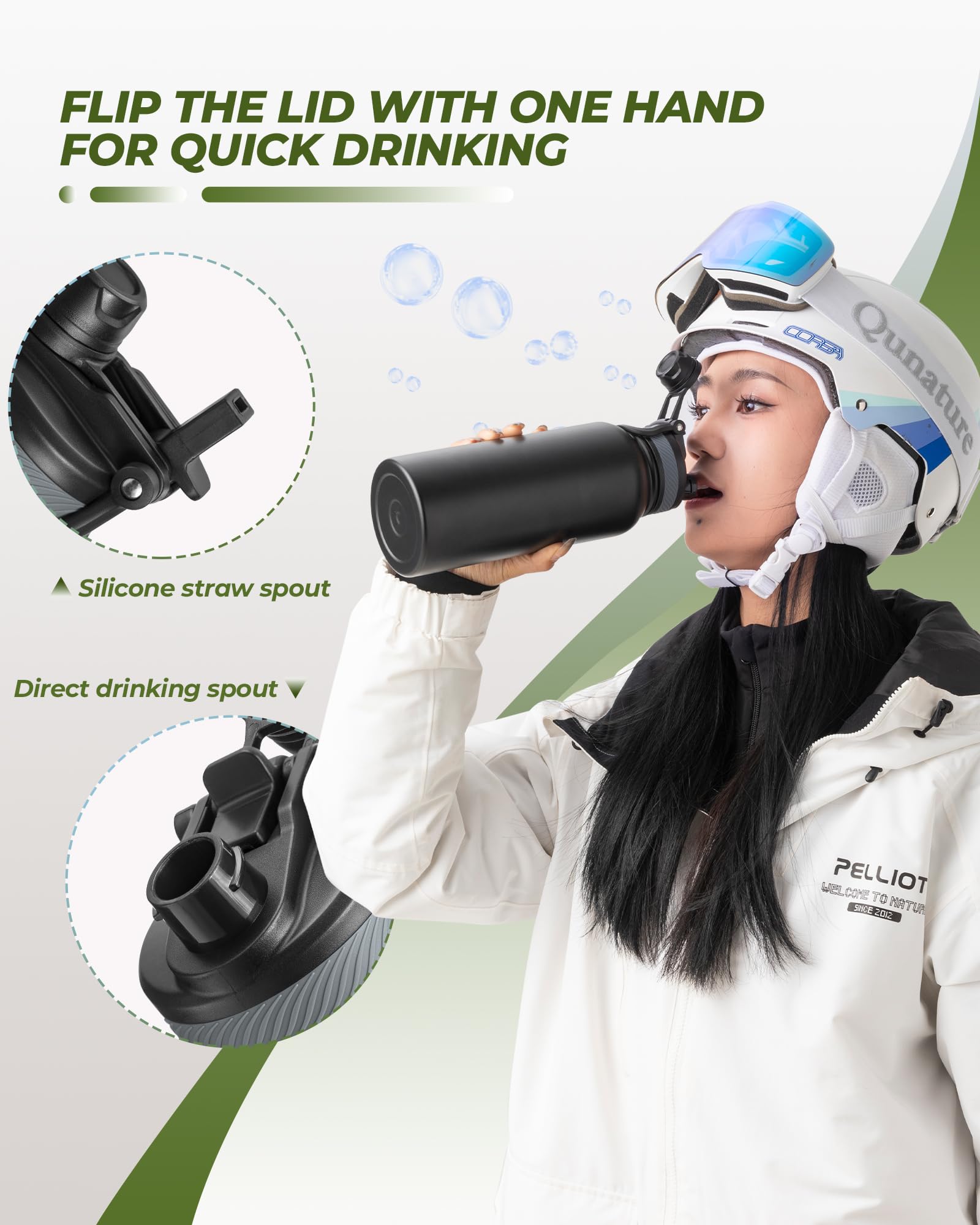 ROCKBROS Borraccia Termica, Bottiglia Sportiva 550ML/650ML/1L/1.2L, Borracce Mantenere Calore/Freddo, Senza BPA, Borraccia Isolata per Bicicletta Ciclismo Fitness Corsa Escursionismo