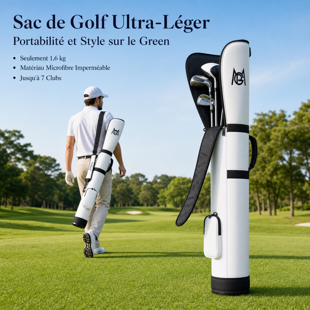 harayaa Damen Golf Tasche mit Hauptfach Reißverschluss Schultergurt Tragegriff Seitenfach Und Funktionalem Boden aus Mikrofasermaterial für Golfturniere Reisen Outdoor-aktivitäten, Weiß-black