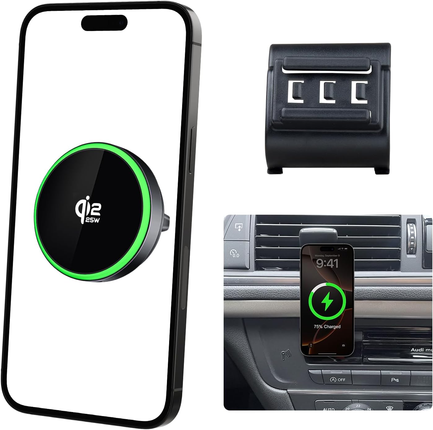 Qi2.2 Max 25W Fast Wireless Car Charger Phone Holder for 2012-2018 Audi A6 A7 S6 S7 RS6 RS7 Accessories, 360° Rotation Phone Mount Compatible with MagSafe, Does Not Affect Air Vent