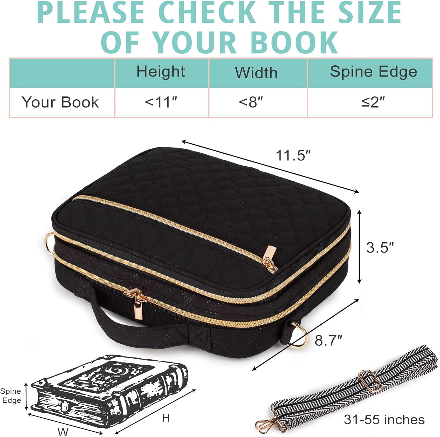 2 Compartment Bible Cover for Women,Large Bible Case with Handles Shoulder Strap,Carrying Bible Bag Scripture Case Church Bag Bible Protective with Pocket