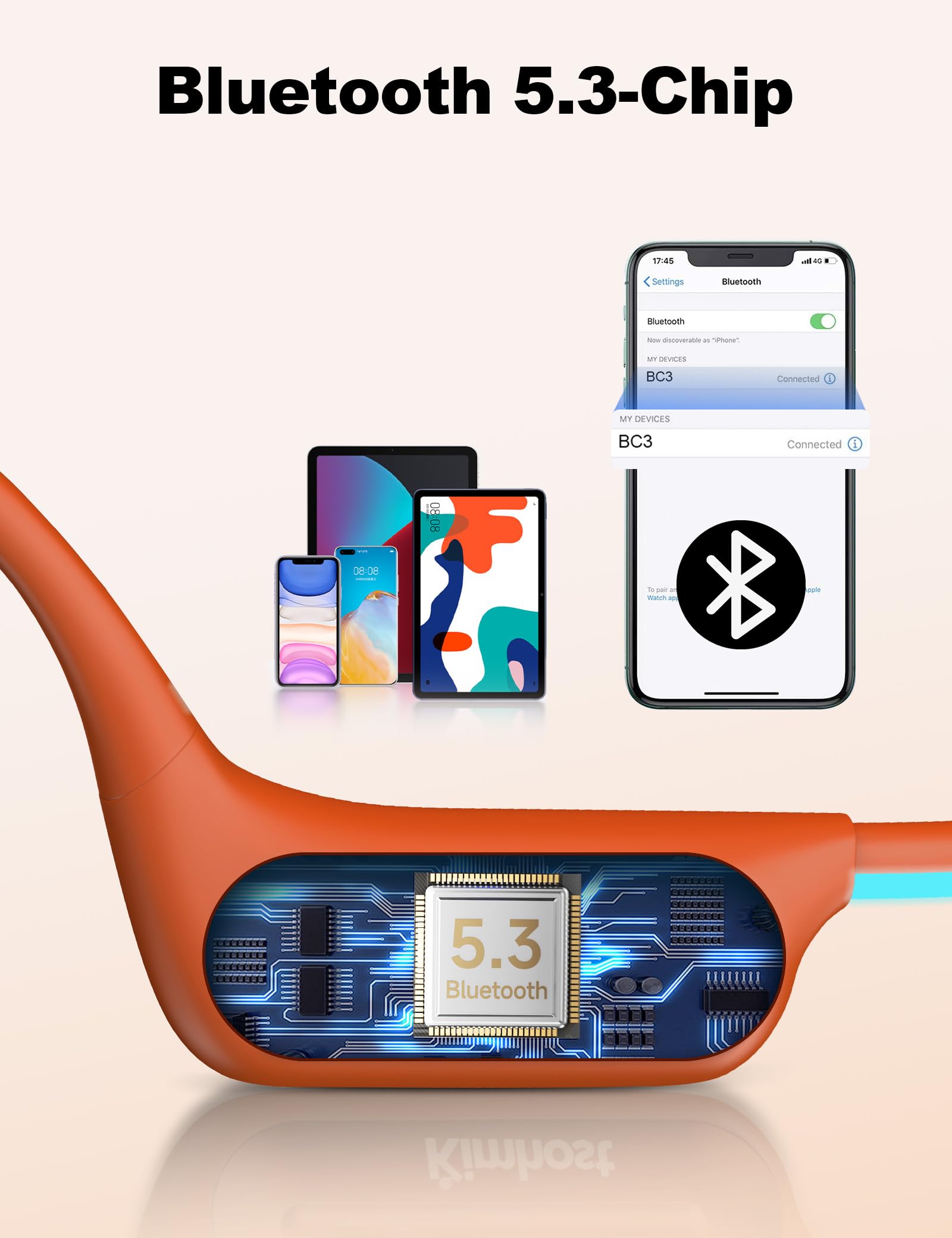 Knochenschall Kopfhörer Schwimmen – IP68 Wasserdicht, Bluetooth 5.4 Sport Kopfhörer mit 32GB MP3-Player, Open-Ear Headset für Unterwasser, Laufen, Radfahren & Fitness