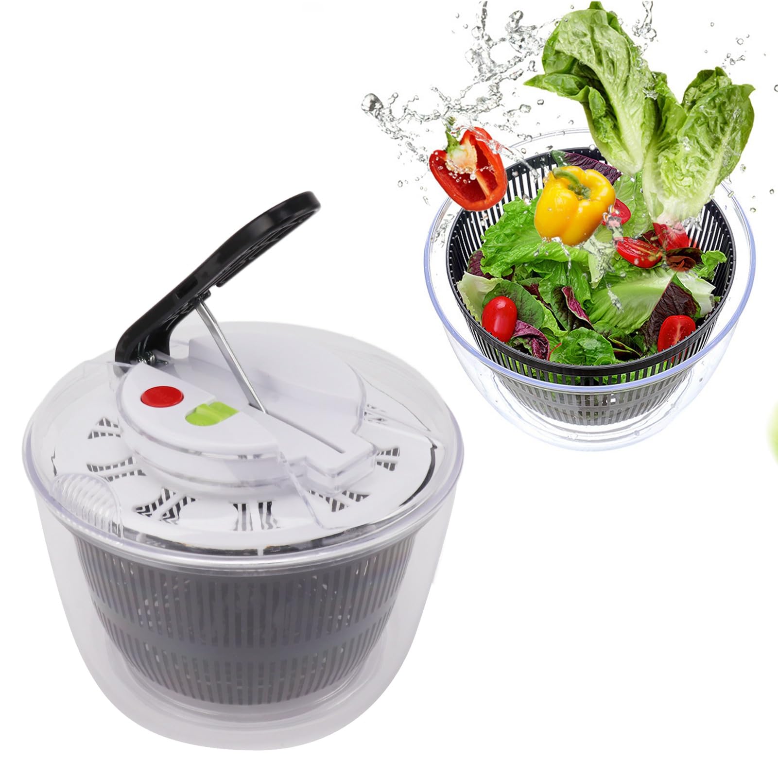 Push-Button Salad Spinner & Tosser - 5L Large, Leak-Resistant, Manual Spinner For Greens & Berries