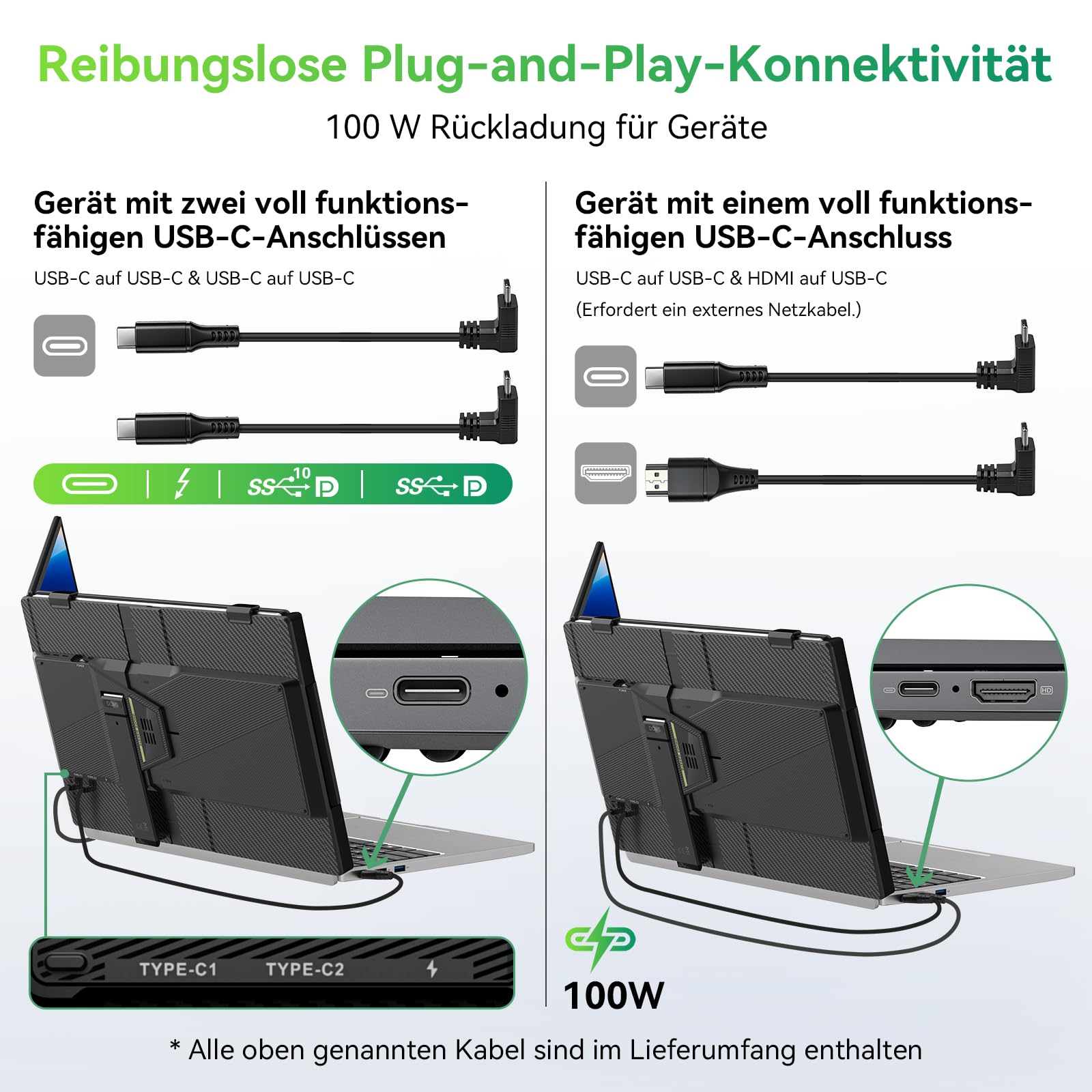 Blackview Laptop Monitor Erweiterung 14", Niedriges Blaulicht 1080P FHD HDMI/USB-A/USB C/100W PD-Rückwärtsladung Portable Monitor für Laptop 13,3"-17,3"/Smartphone/PC/Mac/PS5/Xbox
