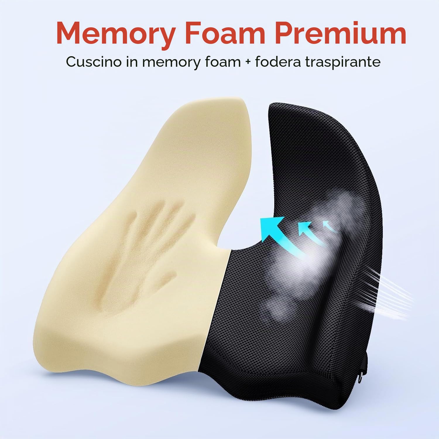 Benazcap Cuscino del Sedile, Cuscino Sedia Ufficio Coccige,Cuscino Memory | Ergonomico per Ufficio e Auto, Sollievo dal Dolore Sciatico,Foam con Fodera Lavabile, Supporto Lombare per Sedute Lunghe