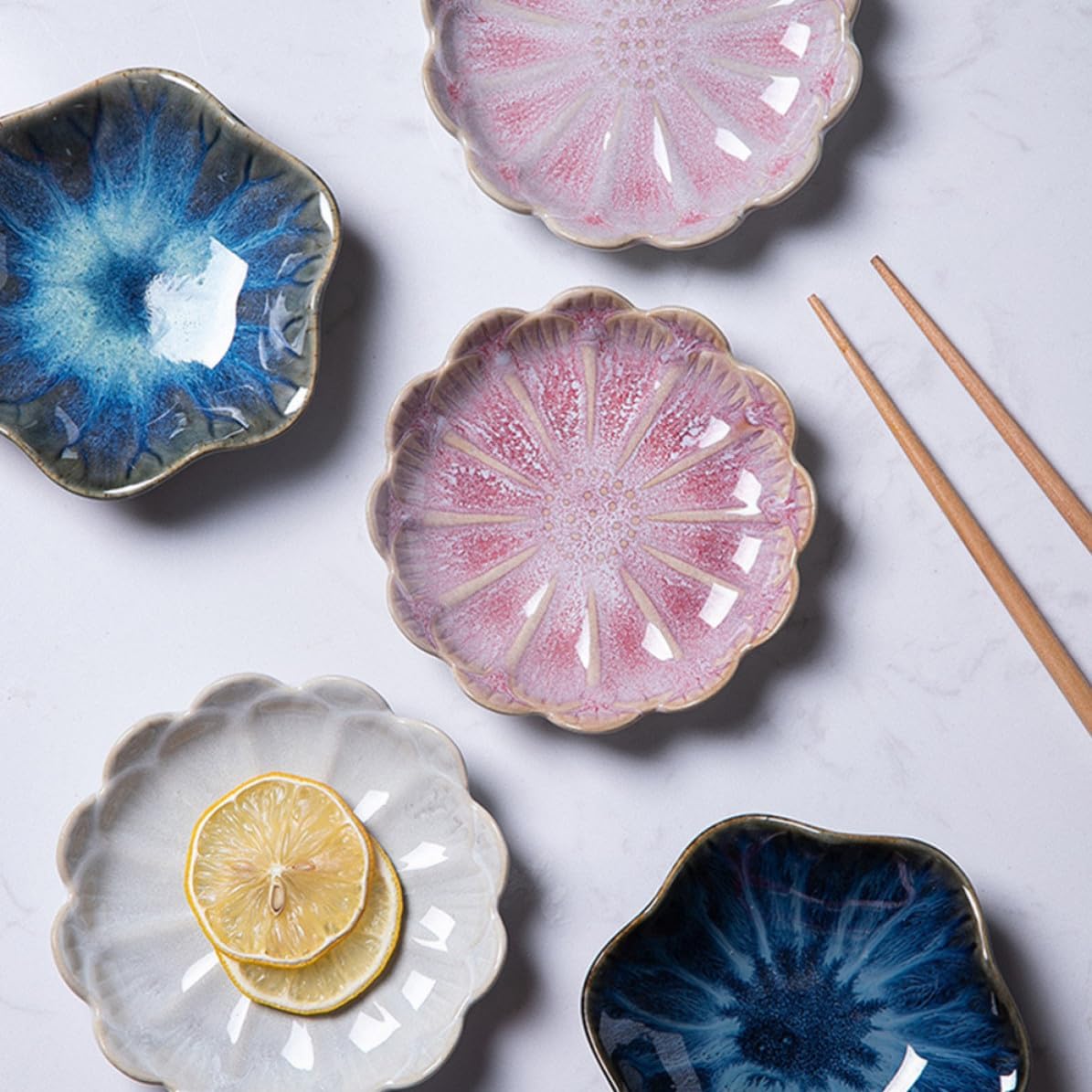 3pcs Japanese Style Ceramic Lotus Leaf Food Sauce Dish for Dipping