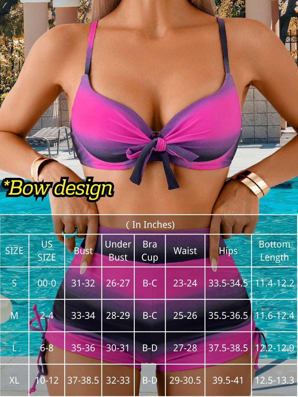 Women High Waisted Molded Cup Bikini Sets, Underwire Push Up Striped Swimsuits, Bathing Suit with Boy Shorts 2 Piece - Image 4