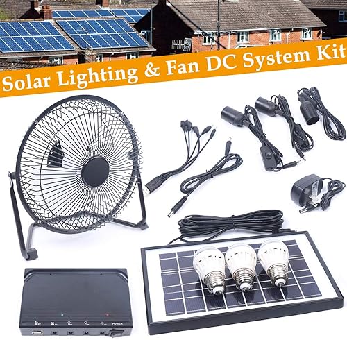 Miniatura 2 de Ventilador de campamento de energía solar, iluminación de campamento, panel de energía solar, luz LED de carga USB + ventilador de sistema de CC