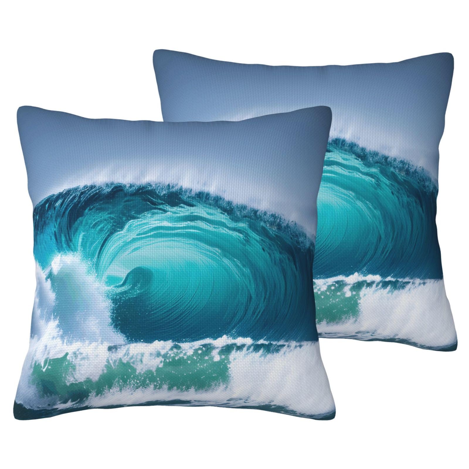 Housses de coussin vagues de l'océan de 61x61cm au fini raffiné pour décoration élégante