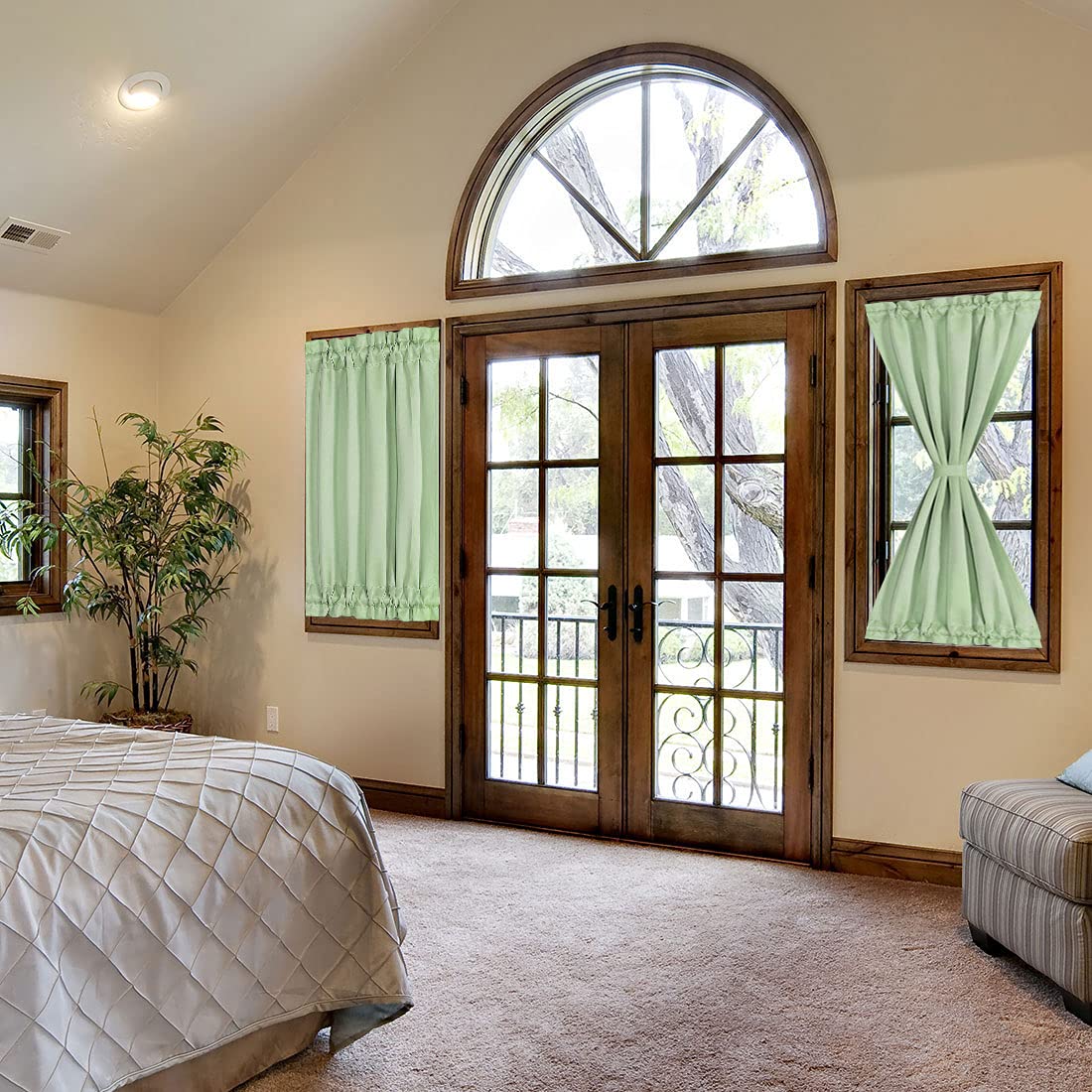 PiccoCasa Blackout French Door Curtain Panel - Blackout Door Curtain 25x40 Inches Solid Drapery with Tiebacks - 1 Panel, Light Green - Image 2