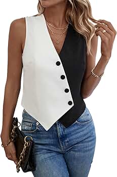 GORGLITTER Women's Trendy Sleeveless Vest Tops Button Down