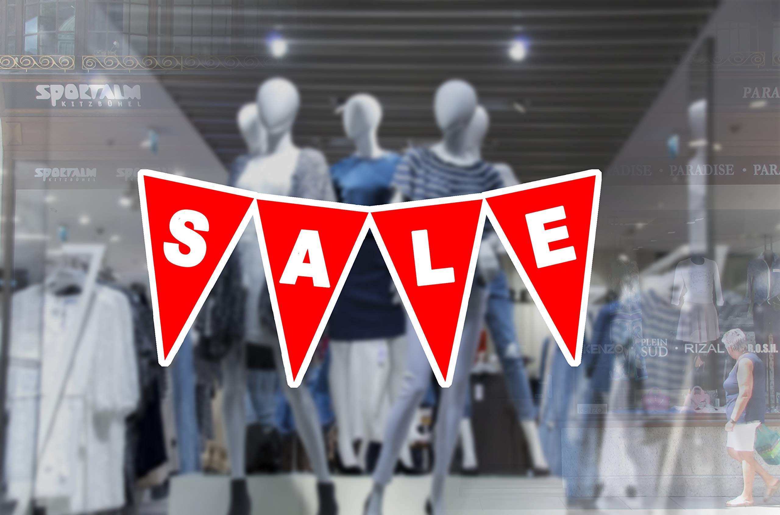 Party_decor White,Red 2 X Wall Window Display Sale Sticker - Sale Triangles Bunting Banner - Red Vinyl White Print Cut Out - Self Adhesive Weather Proof Vinyl Sticker Label
