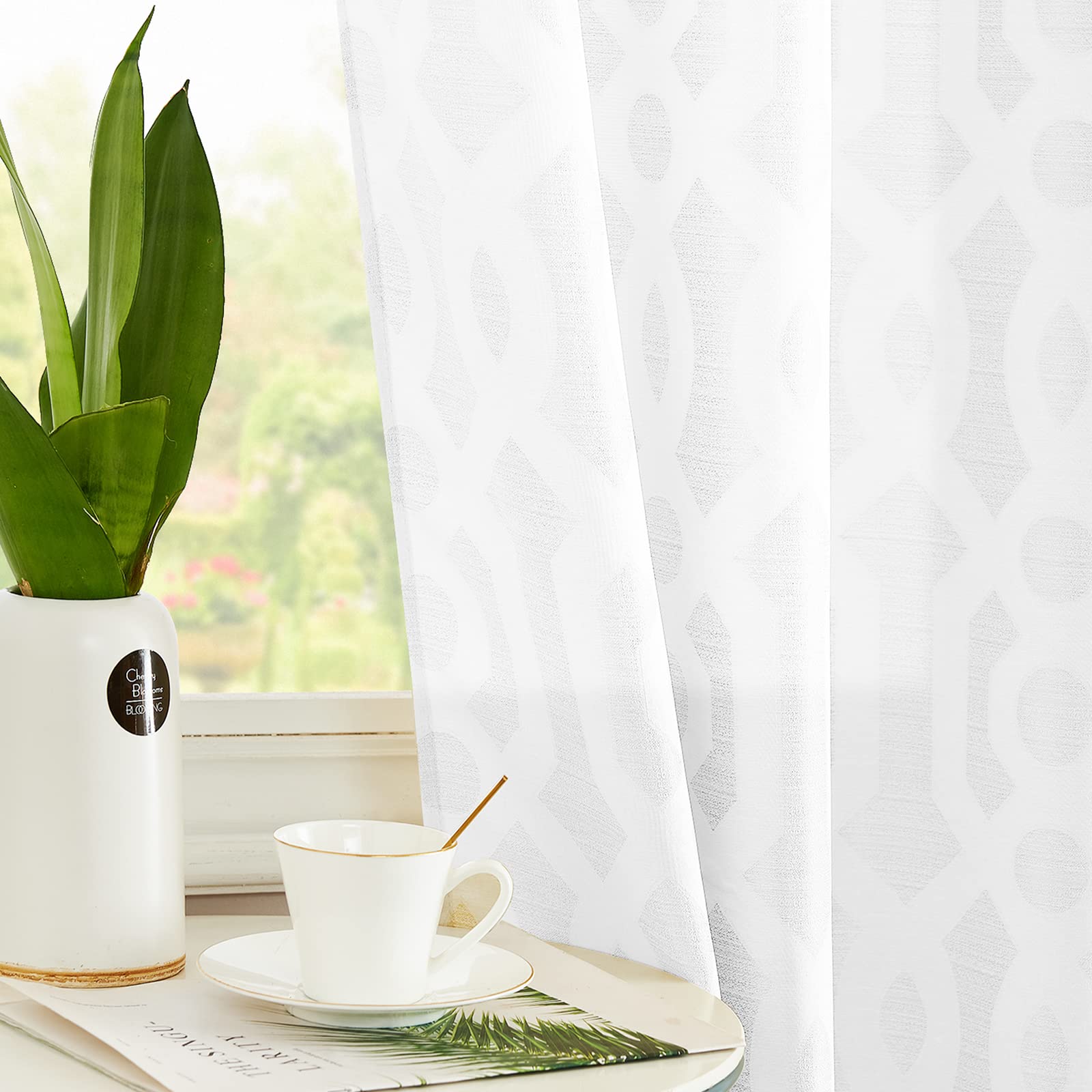 Amazon｜フェンスのジャカードカーテンリビングルーム幾何パターンセミ