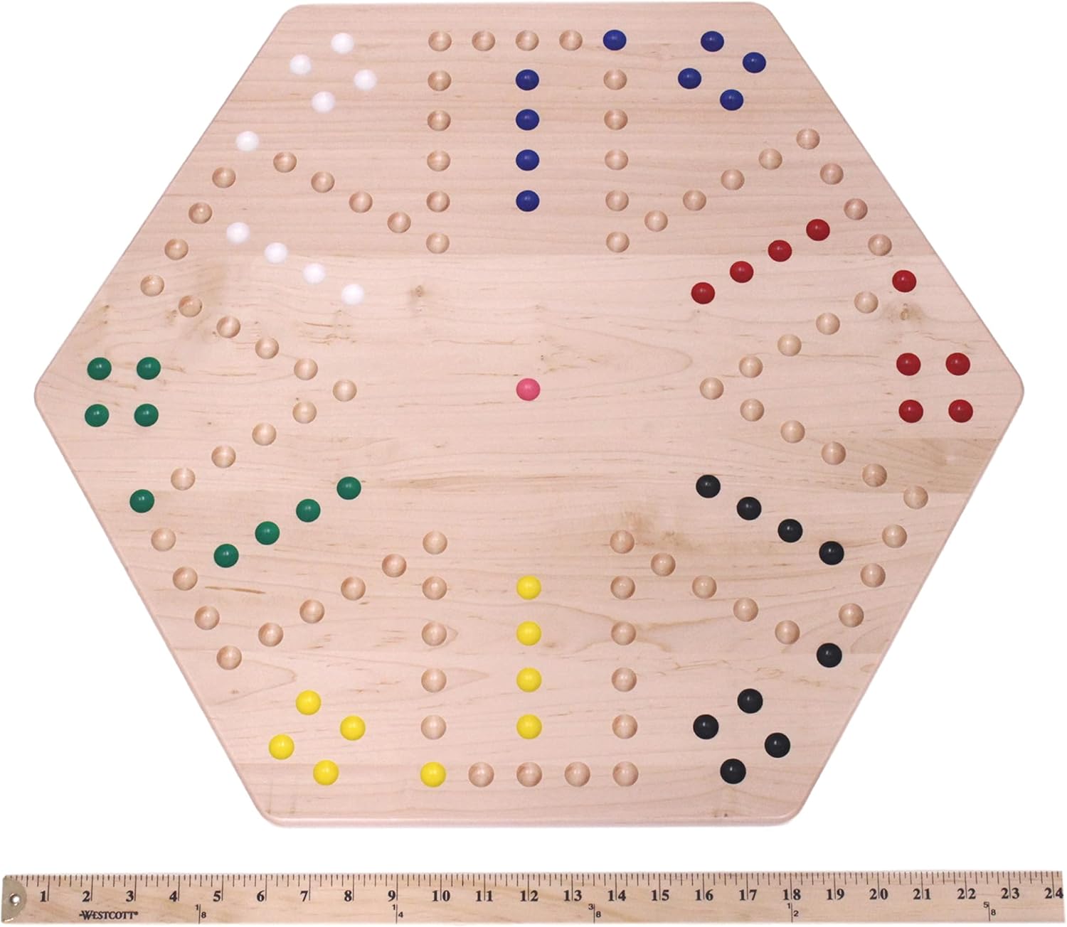AmishToyBox.com Wahoo Wooden Marble Game Board Set - Large 24" Wide - Solid Maple Wood - Double-Sided - with Large 22mm Marbles and Dice Included - Image 8