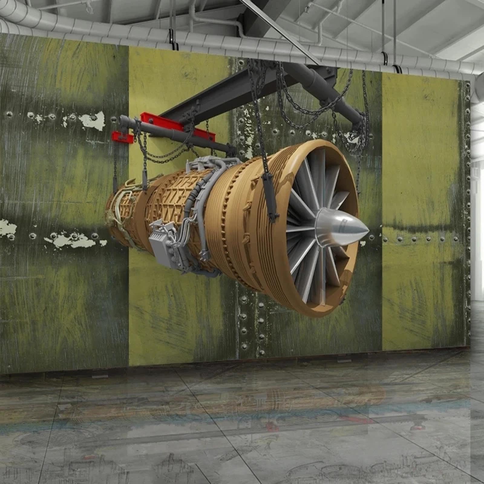 Moteur d'avion en fresque PVC 3D pour transformer l'ambiance de votre salon