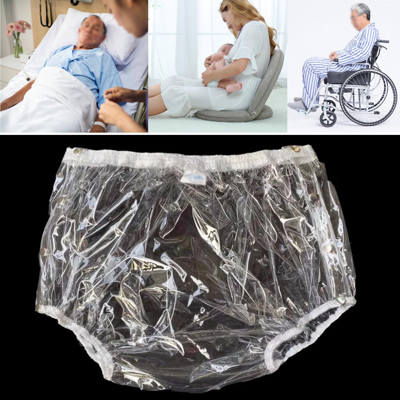 2 sztuki wciąganych plastikowych majtek dla dorosłych, szczelnych, wodoodpornych, na pieluchy dla osób nietrzymających moczu, miękkich i cichych, przezroczystych, w rozmiarze M