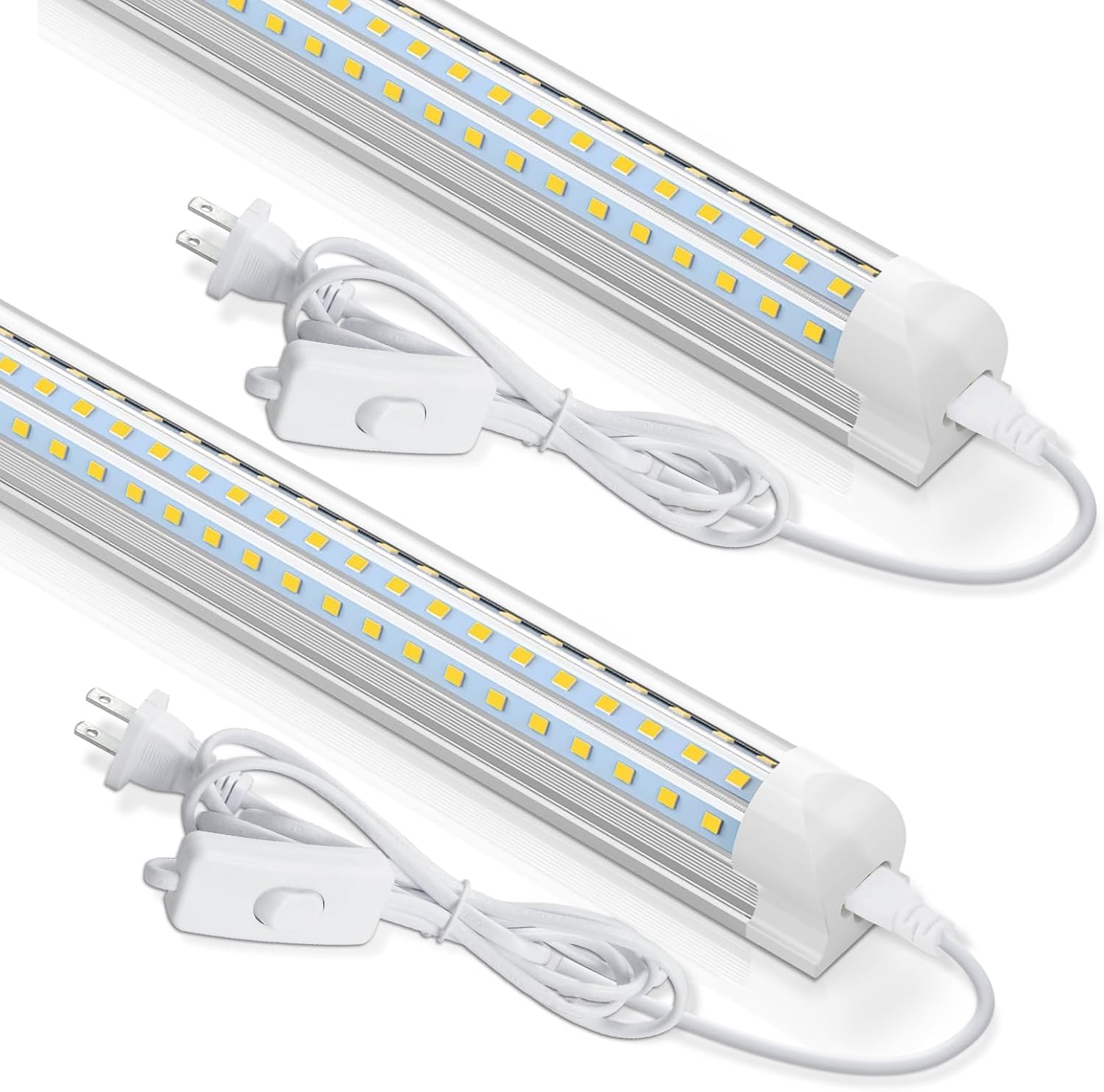 CNSUNWAY 2FT LED Shop Light, 24W 5000K Utility T8 LED Light Fixture, 3100LM Super Bright, D Shape, High Output, Linkable LED Light Tubes for Room, Garage, Workbench, Plug and Play, 2 Pack Daylight White 2 Feet