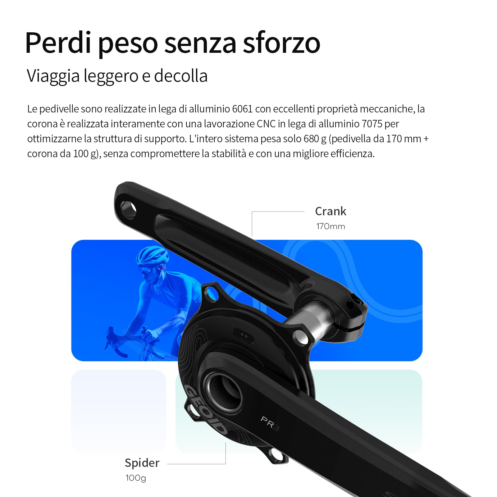 GEOID PM500 Misuratore di Potenza per Bici da Strada - Crankset Guarnitura Leggera 680g con Precisione ±1.5%, Batteria 300 Ore, 110 BCD, Bluetooth/Ant+, IPX7 Impermeabile