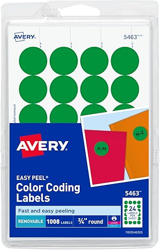 Avery Etiquetas autoadhesivas extraíbles para imprimirescribir, 0.75 pulgadas de diámetro, color verde, 1008 por paquete (5463)