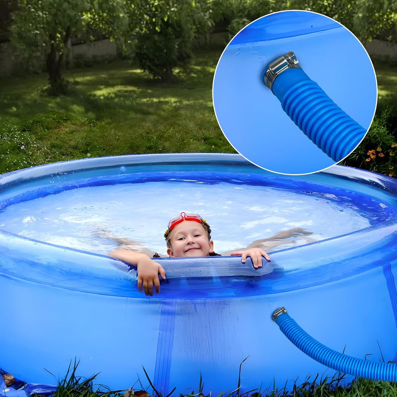 2 Piezas Manguera Piscina 32mm,150CM Tubo Piscina con 4 Abrazaderas de Metal,Manguera de Repuesto para Piscina,Manguera de Filtro de Piscina,Manguera de Bomba de Piscina para Piscinas Elevadas,Spa